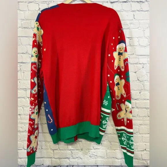 You Look Ugly Today Gingerbread Rocks Holiday Party Ugly Cardigan Sweater XL - Picture 2 of 13